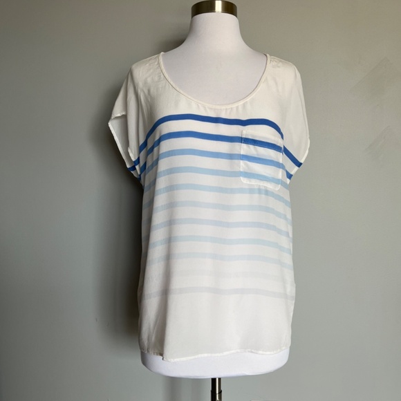 Joie Rain B Savory Silk Ombre Striped Casual Career White Relaxed Tee Blouse Top - Picture 10 of 12